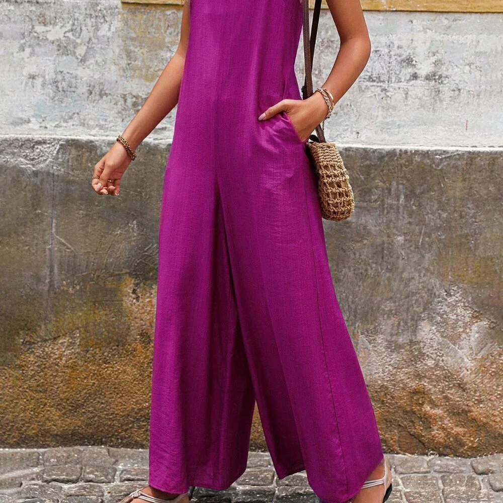 Violet Purple Casual Women's Summer Wide Leg Jumpsuit - Picture 5 of 5